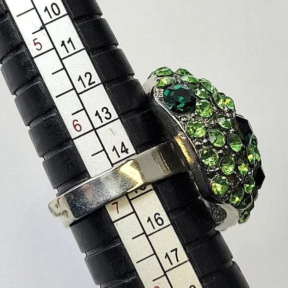 Green Rhinestone Adjustable Ring Size 7 - Picture 3 of 7
